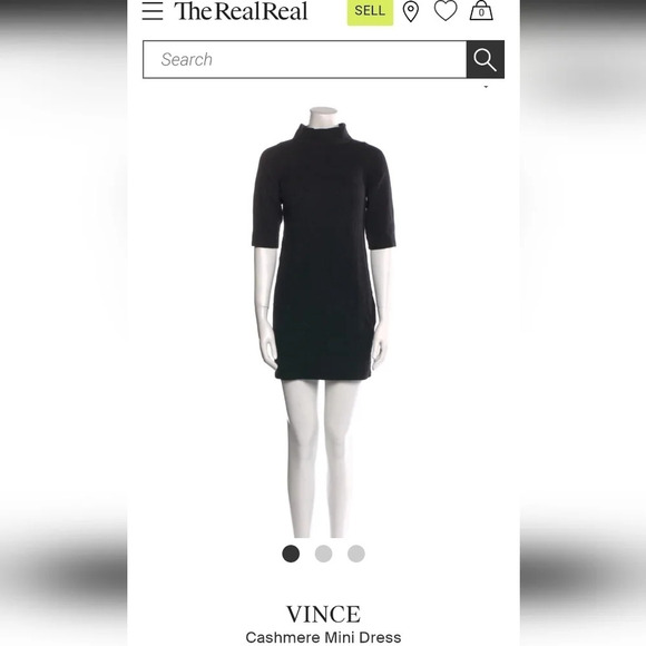 Vince 100% Cashmere Black Sweater Mini Dress with Mockneck and Ruched Front XS - Picture 16 of 17